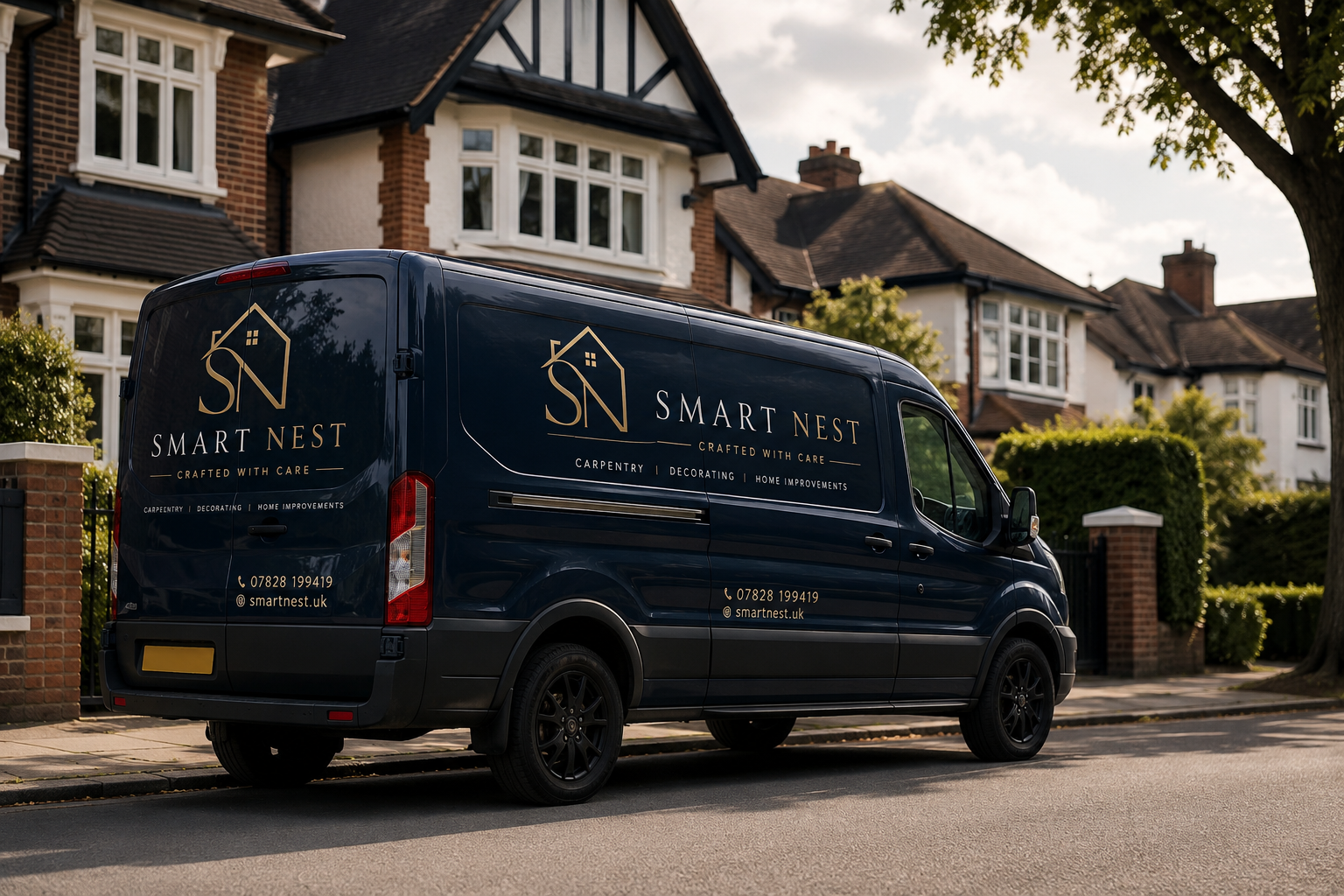 Smart Nest signature navy van — craftsmen on the road across London